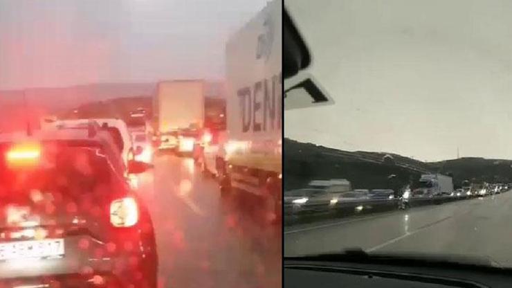 Ankara- Kırıkkale Otoyolunda sel trafiği durdurdu