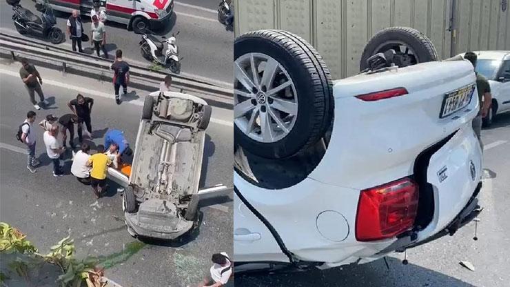 Zeytinburnunda üst yoldan D-100e otomobil düştü