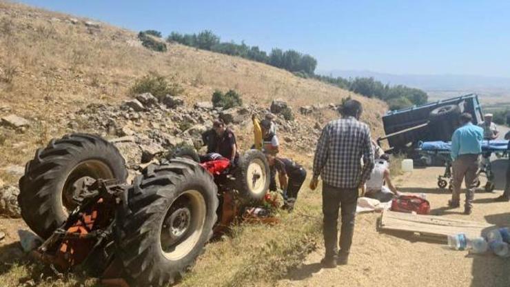 Devrilen traktördeki 3 kişi yaralandı