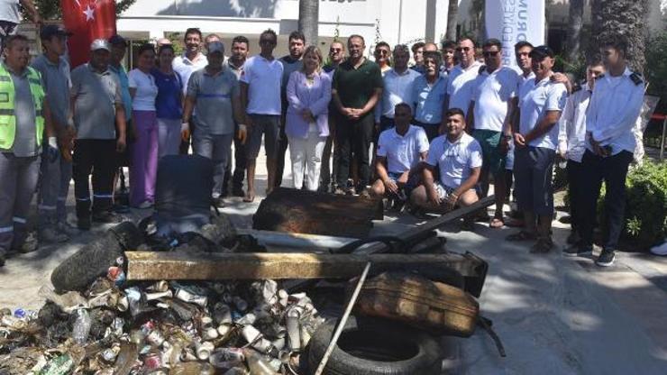 Bodrumda deniz dibi temizliğinde toplam 200 kilogram atık toplandı