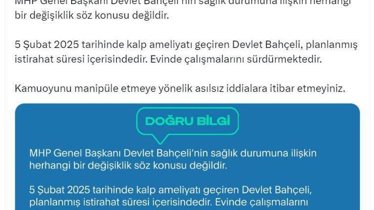 İletişim Başkanlığı: Devlet Bahçeli entübe edildi iddiası doğru değil