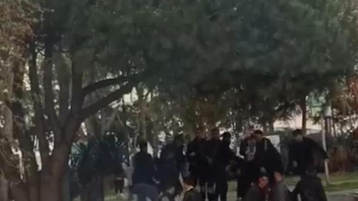 İstanbulda parkta iki grup arasında çıkan kavga kamerada