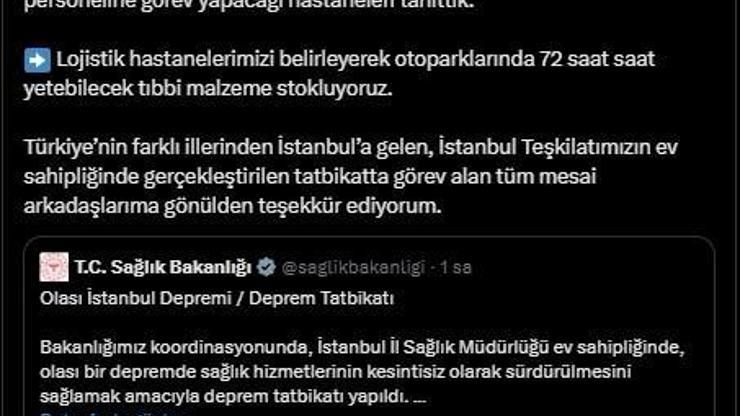 İstanbulda Deprem Tatbikatı: Sağlık Bakanından Değerlendirme