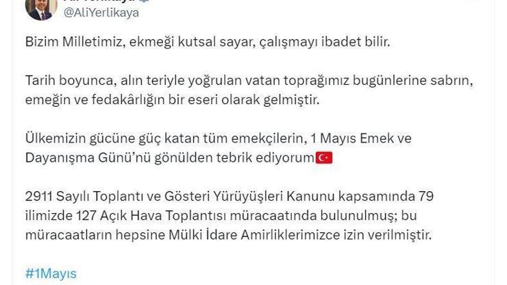 Bakan Yerlikaya: 79 ilimizde 127 açık hava toplantısına izin verildi