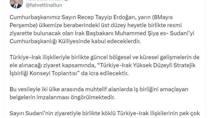 Cumhurbaşkanı Erdoğan, Irak Başbakanı Sudaniyi ağırlayacak