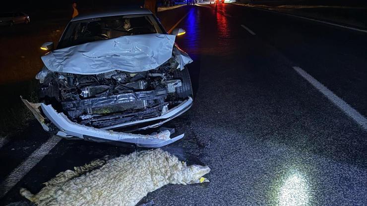 Şanlıurfada sürüye çarpan otomobildeki 3 kişi yaralandı