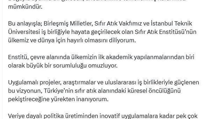 Emine Erdoğandan, Sıfır Atık Enstitüsünün kurulmasına ilişkin paylaşım