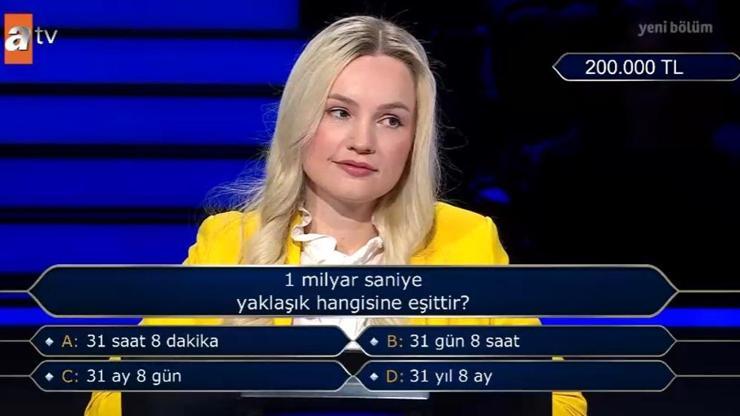 Kim Milyoner Olmak İster sorusu: 1 milyar saniye yaklaşık hangisine eşittir