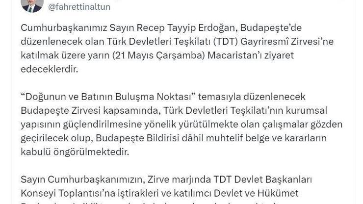Cumhurbaşkanı Erdoğan, yarın Macaristana gidecek