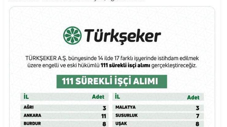 Bakan Yumaklı: Türkşeker, engelli ve eski hükümlü 111 işçi alacak