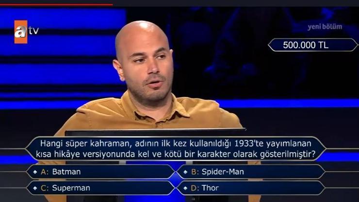 İLK SUPERMAN KELMİŞ Kel ve kötü bir karakter: Spider Man, Thor, Batman, Superman kel mi Kim Milyoner sorusu : 500 BİN TLlik