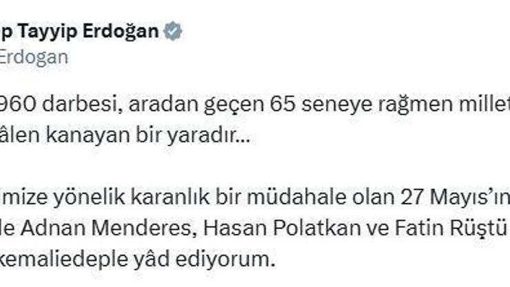 Cumhurbaşkanı Erdoğandan 27 Mayıs mesajı