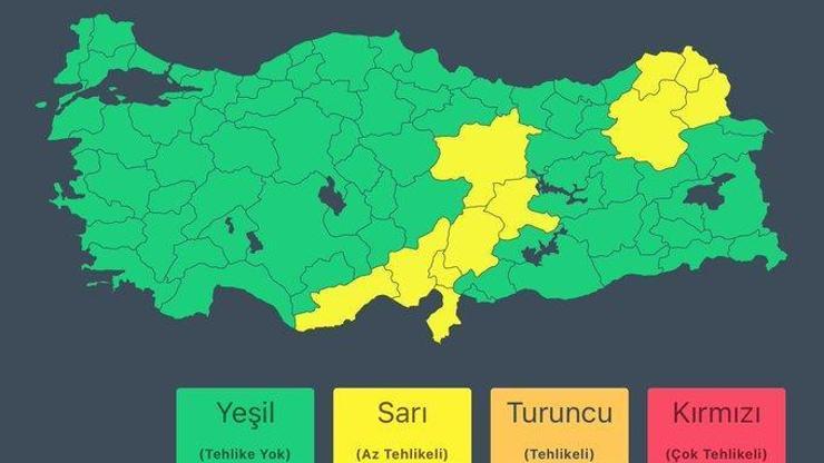 İçişleri Bakanlığı, 11 kent için sarı kodla uyardı