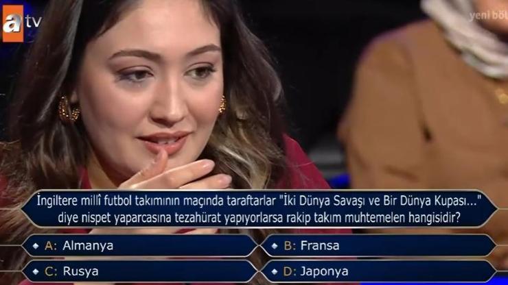 İki Dünya Savaşı ve Bir Dünya Kupası tezahüratı hangi takıma yapılır Kim Milyoner Olmak İster yarışmasında zor soru: İngiltere milli futbol takımı...