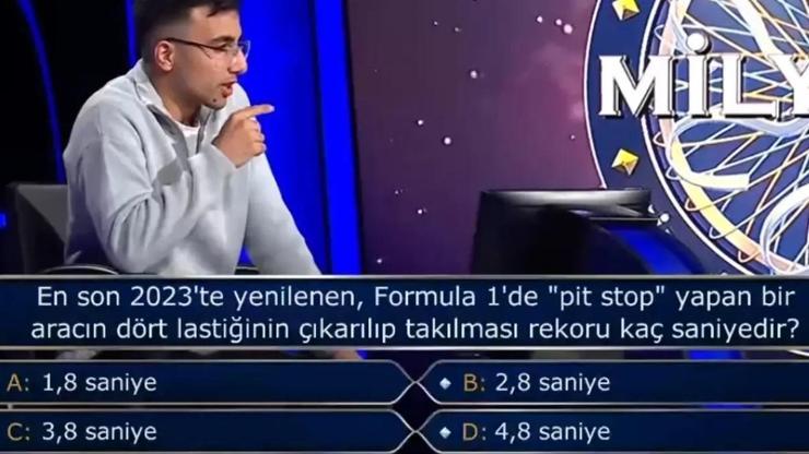 Pit stop rekoru Kim Milyoner Olmak İster yarışmasında zor soru Dört lastiğinin çıkarılıp takılması rekoru kaç saniyedir