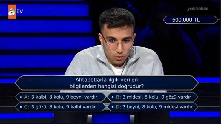 Ahtapotların kaç kalbi var Ahtapotların beyin sayısı Kim Milyoner Olmak İster yarışmasında Ahtapot Bilgisi