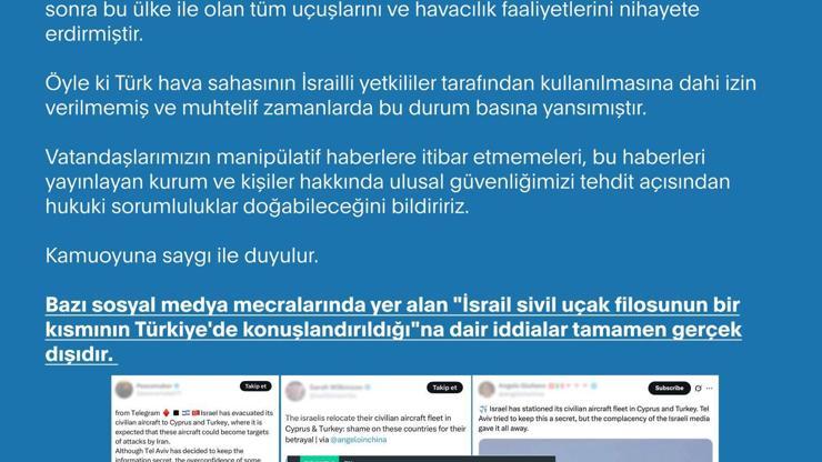 DMM’den ‘İsrail sivil uçak filosunun bir kısmının Türkiyede konuşlandırıldığı’ iddialarına açıklama