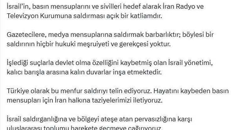 Fahrettin Altun: İsrailin İran Radyo ve Televizyon Kurumuna saldırısı açık bir katliamdır