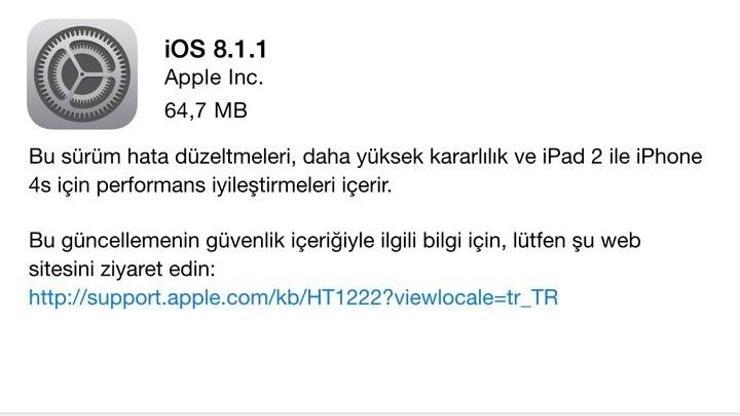 iOS 8.1.1 güncellemesi yayınlandı