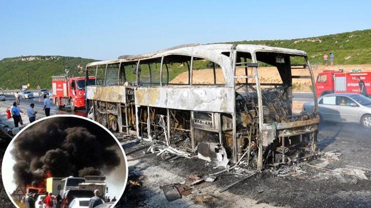 Söke-Milas karayolunda yolcu otobüsü yandı