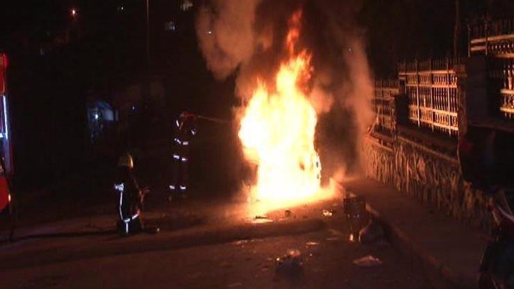 Beyoğlunda İSKİnin aracı yakıldı