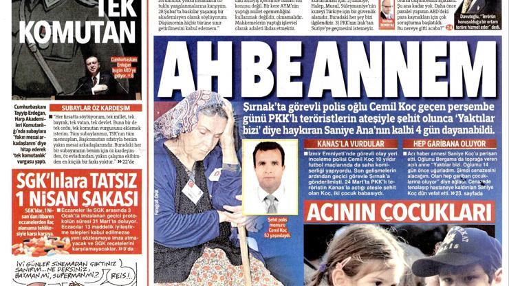 Gazete manşetleri (29 Mart 2016)