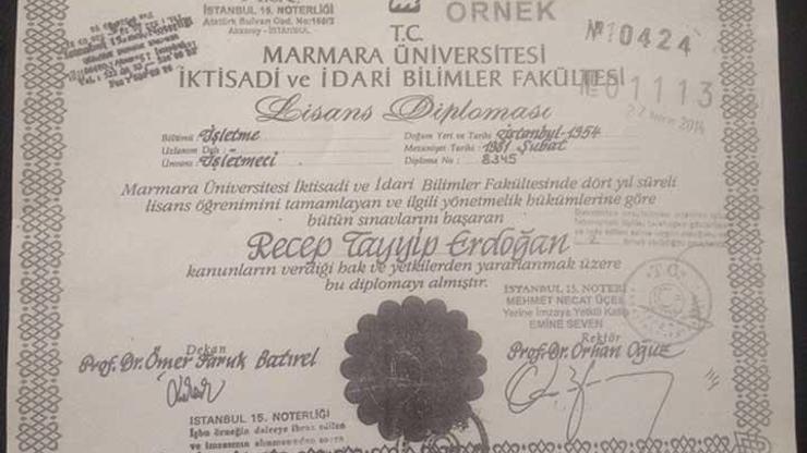 İşte YSKnın gönderdiği Cumhurbaşkanı Erdoğanın diploması