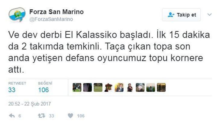 Forza San Marino hesabının attığı tweetlerle San Marino-Andorra maçı
