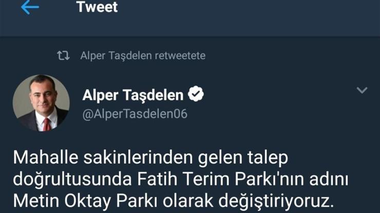Fatih Terim Parkı’nın adı değiştirildi