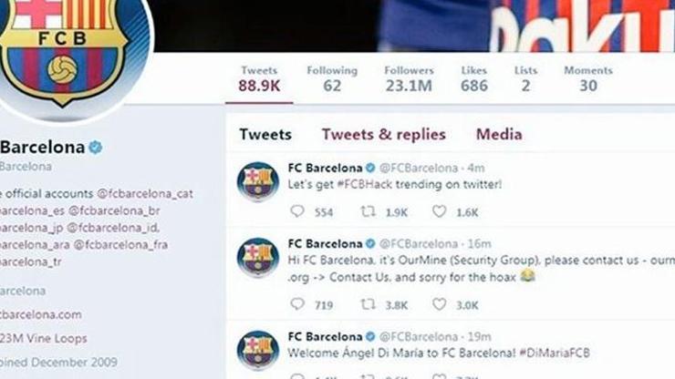 Barcelonanın sosyal medya hesaplarını hacklediler