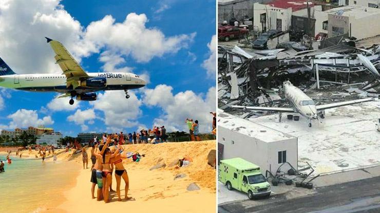 Irma Kasırgası, uçakların plaja değerek indiği havaalanını yıktı
