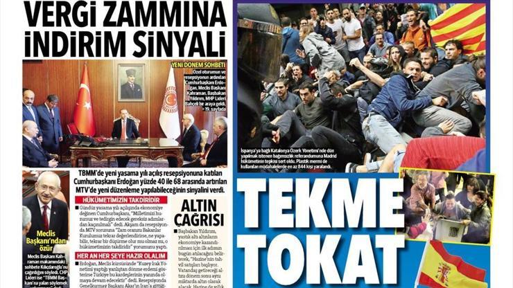 2 Ekim 2017 - Gazetelerin birinci sayfaları