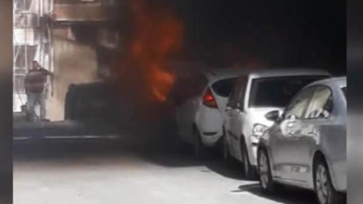 Alev alev yanan aracın LPG tankı böyle patladı