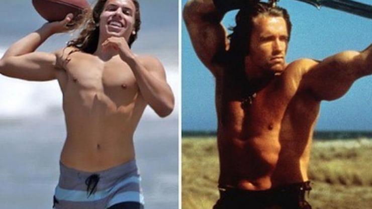 Arnold Schwarzeneggerin oğlu hık demiş babasının burnundan düşmüş