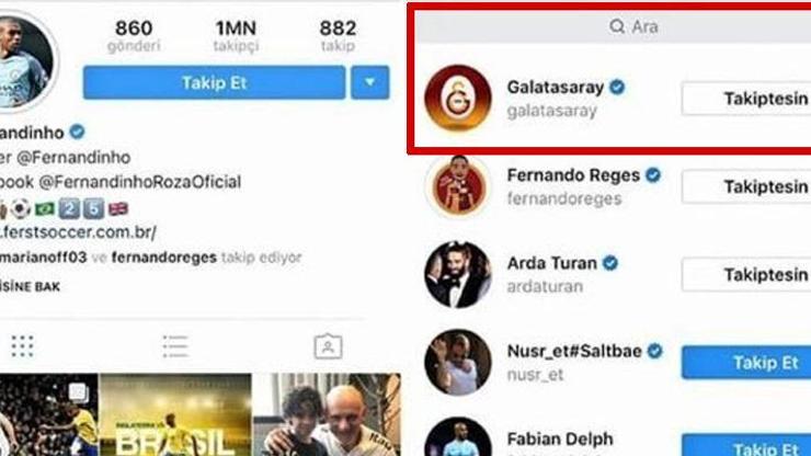 Fernandinho Galatasarayı Instagramdan takip etti