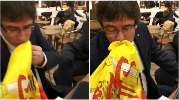 Firari Katalan lidere İspanya bayrağı öptürdüler