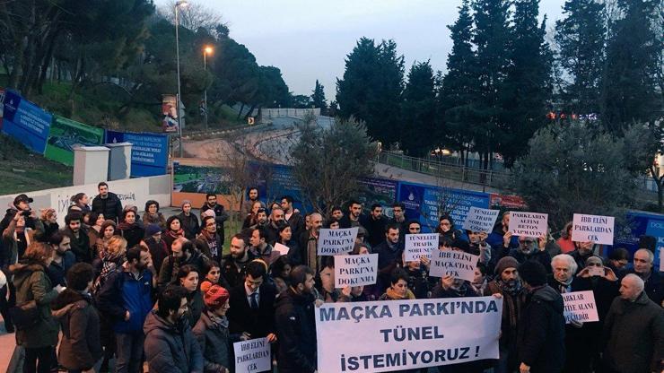 Maçka Parkında ağaçların sökülmesi protesto edildi