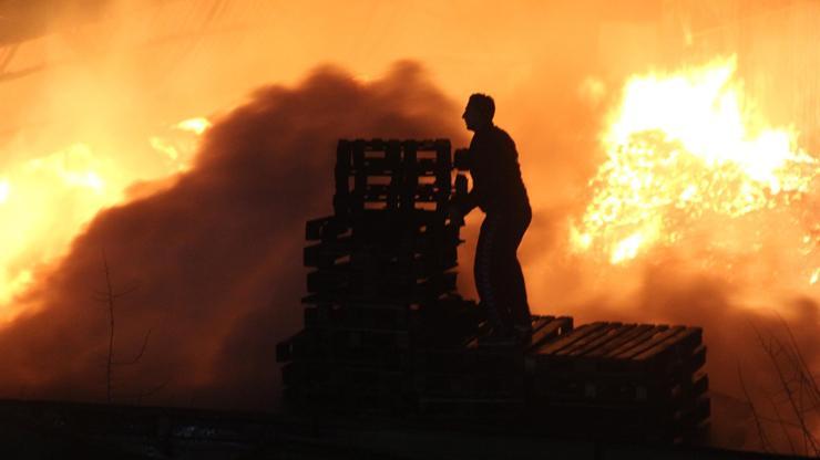 Palet fabrikasının deposu alev alev yandı
