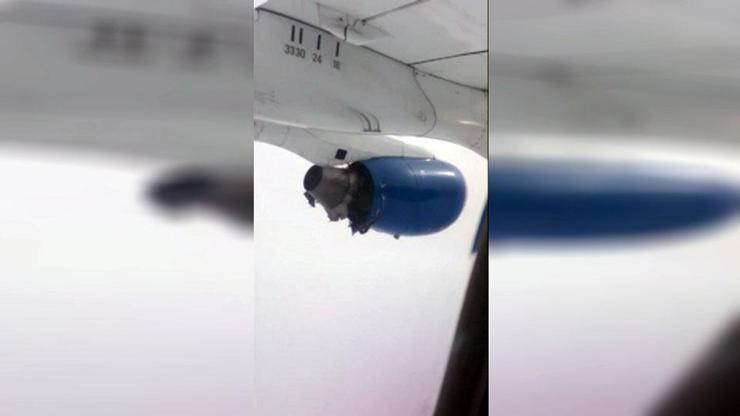 Yolcu uçağının motorunun koptuğu korku dolu anlar kamerada