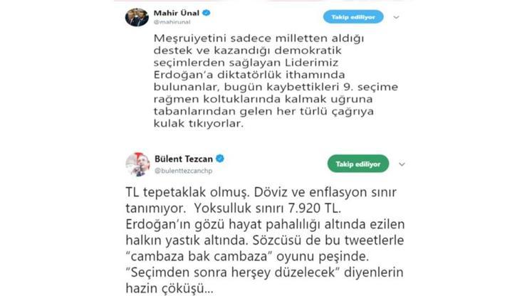 Mahir Ünal ve Bülent Tezcan, Twitterdan tartıştı