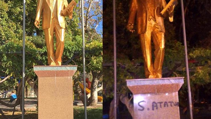 Atatürk heykelini hedef aldılar