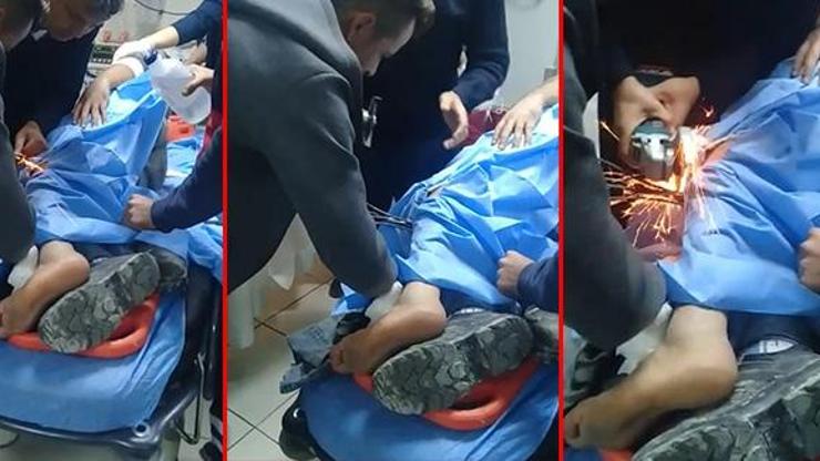 Bacağına çelik kanca saplanan işçi tedavi altına alındı