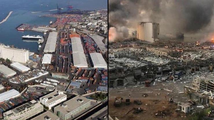 Beyrutta patlamanın yaşandığı bölgenin öncesi ve sonrası