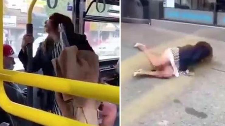 Yüzüne tüküren kadını iterek otobüsten attı | Video