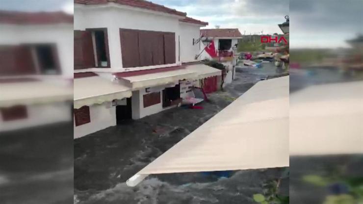 Sığacıkta deniz seviyesi yükseldi, mahalleleri su bastı | Video