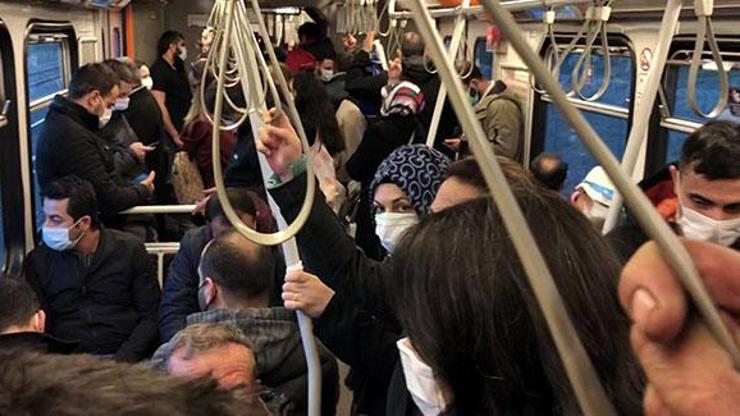 Yenikapı-Kirazlı metrosunda Sosyal mesafe unutuldu