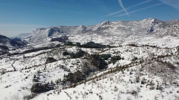 Küre Dağları Milli Parkında kar güzelliği havadan görüntülendi