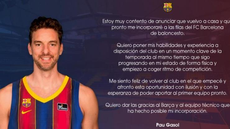 Pau Gasol Barcelonaya döndü