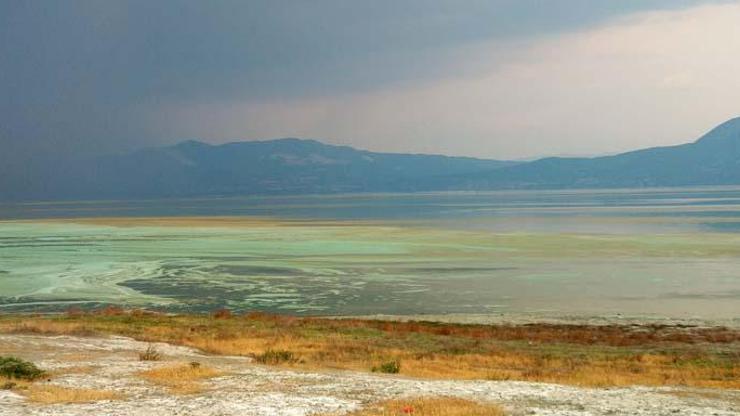 Burdur Gölünün alg patlamasıyla rengi değişti