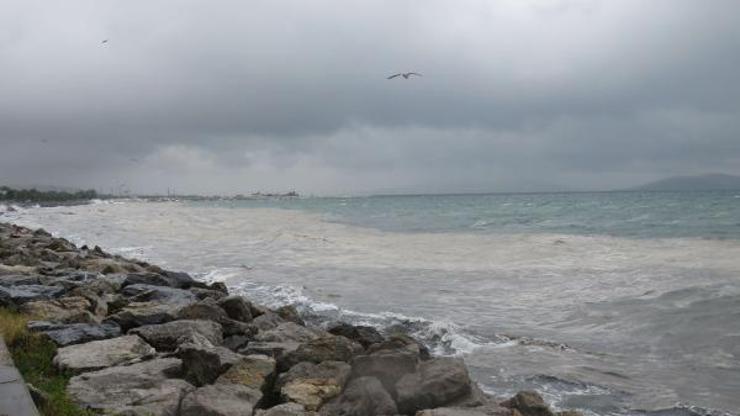 Bostancı sahilinde yağmur ve rüzgar müsilajı artırdı